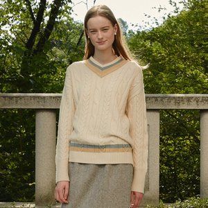 Korean Grove Store Cable Knit Cashmere Ivory Sweater